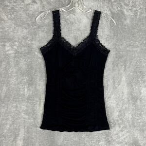 Vintage Y2K Lace Cami Top Womens M/L Black Ruched Fitted Grunge Fairy